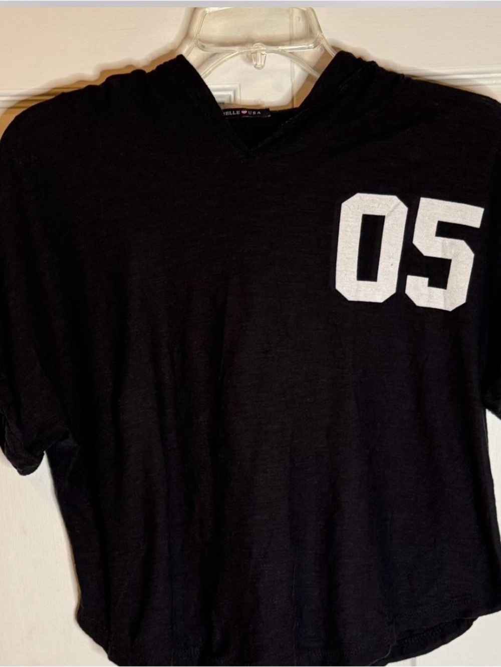 Michele Black Short Sleeve Hooded Tee with White '05' Graphic